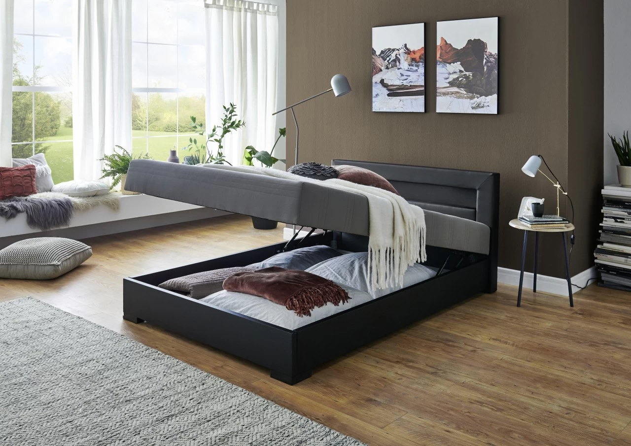 Relita Boxbett MINA Mit LED & USB, Polsterbett Schwarz 140 X 200 Cm 3 Relita Boxbett MINA Mit LED & USB, Polsterbett Schwarz 140 X 200 Cm