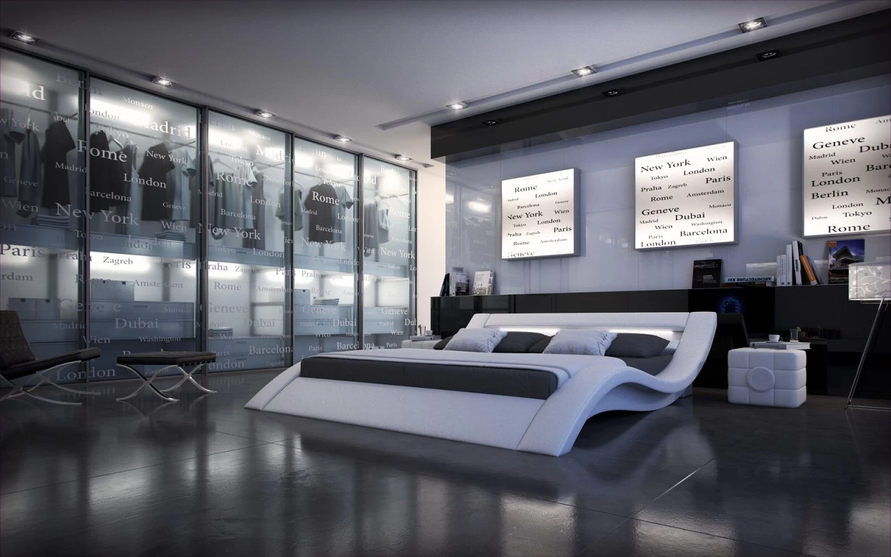 SalesFever Polsterbett 140 X 200 Cm LED-Beleuchtung Weiß 4 SalesFever Polsterbett 140 X 200 Cm LED-Beleuchtung Weiß – Bild 2