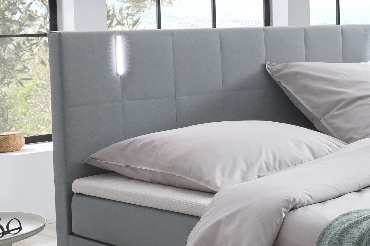SalesFever Boxspringbett 180 X 200 Cm LED-Beleuchtung Grau Samt 5 SalesFever Boxspringbett 180 X 200 Cm LED-Beleuchtung Grau Samt – Bild 3