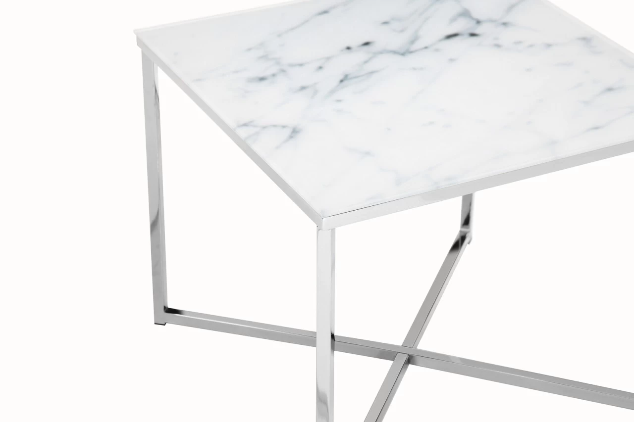 Livingruhm Beistelltisch Marmoroptik Weiß-chrom 5 Livingruhm Beistelltisch Marmoroptik Weiß-chrom – Bild 3