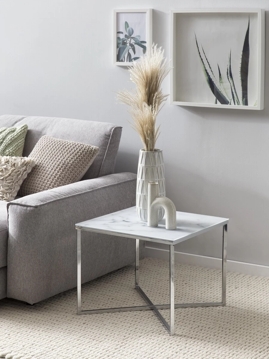 Livingruhm Beistelltisch Marmoroptik Weiß-chrom 3 Livingruhm Beistelltisch Marmoroptik Weiß-chrom