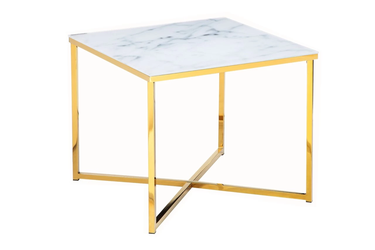 Livingruhm Beistelltisch Marmoroptik Weiß-gold 6 Livingruhm Beistelltisch Marmoroptik Weiß-gold – Bild 4