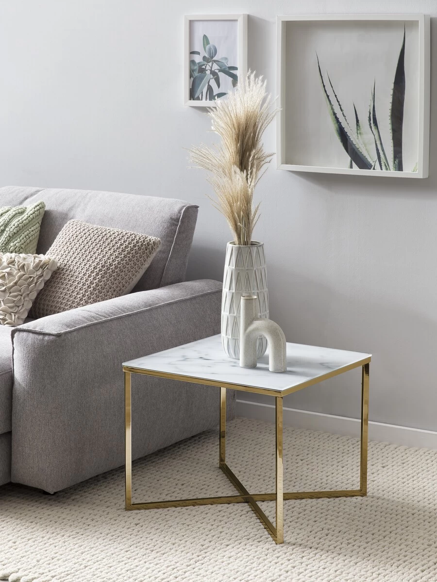 Livingruhm Beistelltisch Marmoroptik Weiß-gold 3 Livingruhm Beistelltisch Marmoroptik Weiß-gold