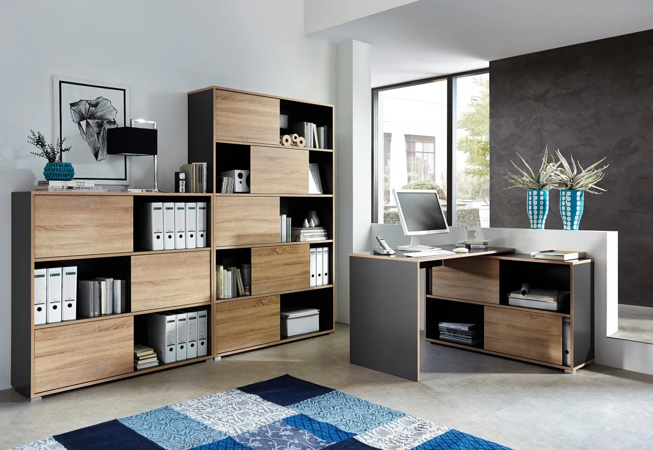 Livingruhm Schiebetürregal Eiche Anthrazit 120 X 196 X 35 Cm 3 Livingruhm Schiebetürregal Eiche Anthrazit 120 X 196 X 35 Cm