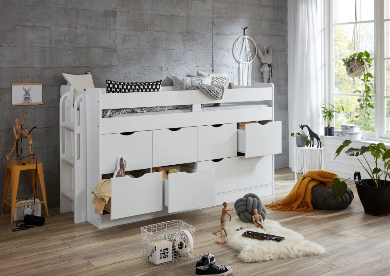 Relita Hochbett FLORI 90 X 200 Cm Weiß, Funktionsbett Mit 8 Schubladen 7 Relita Hochbett FLORI 90 X 200 Cm Weiß, Funktionsbett Mit 8 Schubladen – Bild 5
