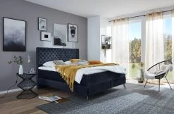 Livingruhm Boxspringbett La Maison 200 X 200 Cm Dunkelblau Metallfüße Graphit