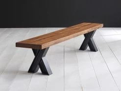 Bodahl Innovation I Sitzbank Eiche Massiv & Eisen Antik Schwarz X-Fuß 10x10cm