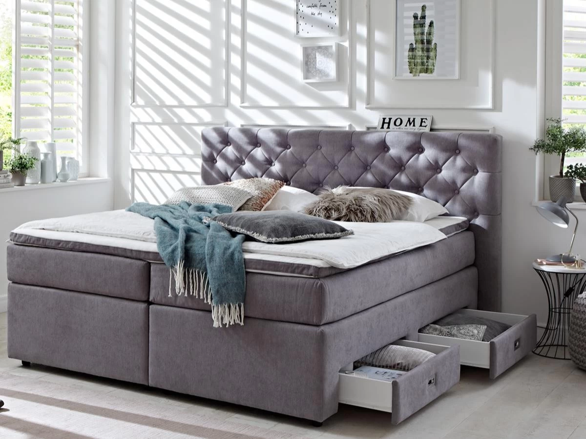 Relita Boxspringbett Laura 180 X 200 Cm Grau Mit Topper + Schubladen 4 Relita Boxspringbett Laura 180 X 200 Cm Grau Mit Topper + Schubladen – Bild 2
