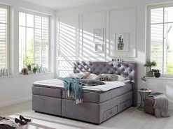 Relita Boxspringbett Laura 180 X 200 Cm Grau Mit Topper + Schubladen