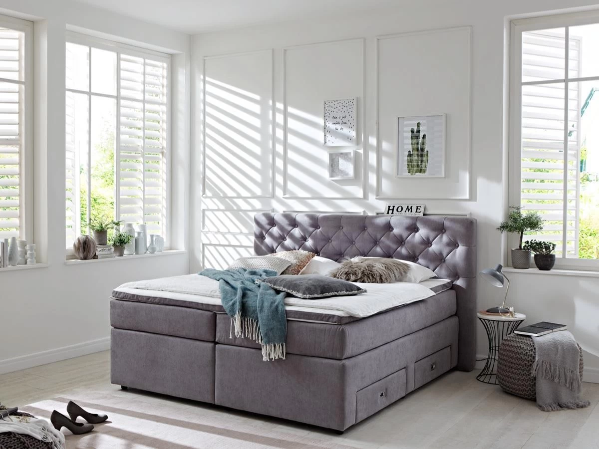 Relita Boxspringbett Laura 180 X 200 Cm Grau Mit Topper + Schubladen 3 Relita Boxspringbett Laura 180 X 200 Cm Grau Mit Topper + Schubladen