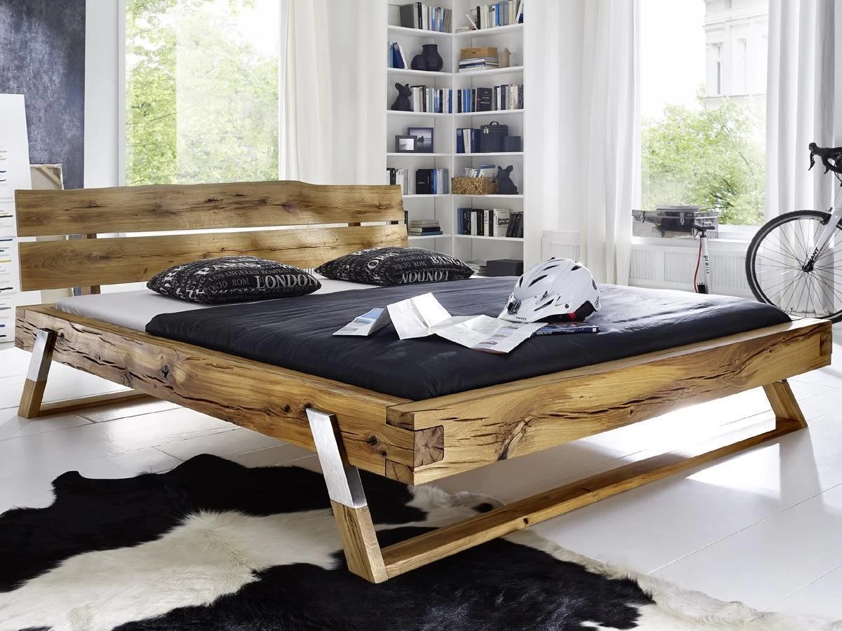 Design Bett Massivholz Balkenbett Wildeiche Massiv Geölt 4 Design Bett Massivholz Balkenbett Wildeiche Massiv Geölt – Bild 2