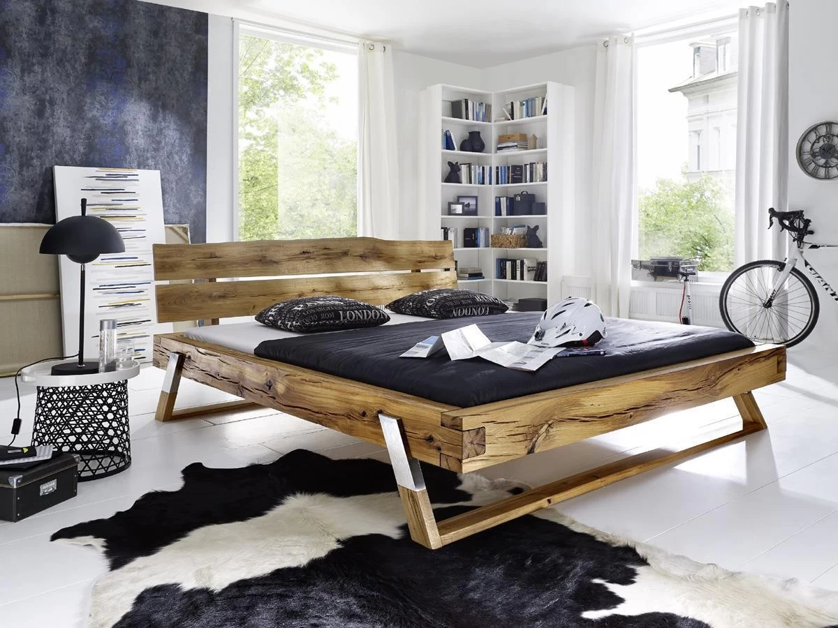 Design Bett Massivholz Balkenbett Wildeiche Massiv Geölt 5 Design Bett Massivholz Balkenbett Wildeiche Massiv Geölt – Bild 3