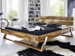 Design Bett Massivholz Balkenbett Wildeiche Massiv Geölt