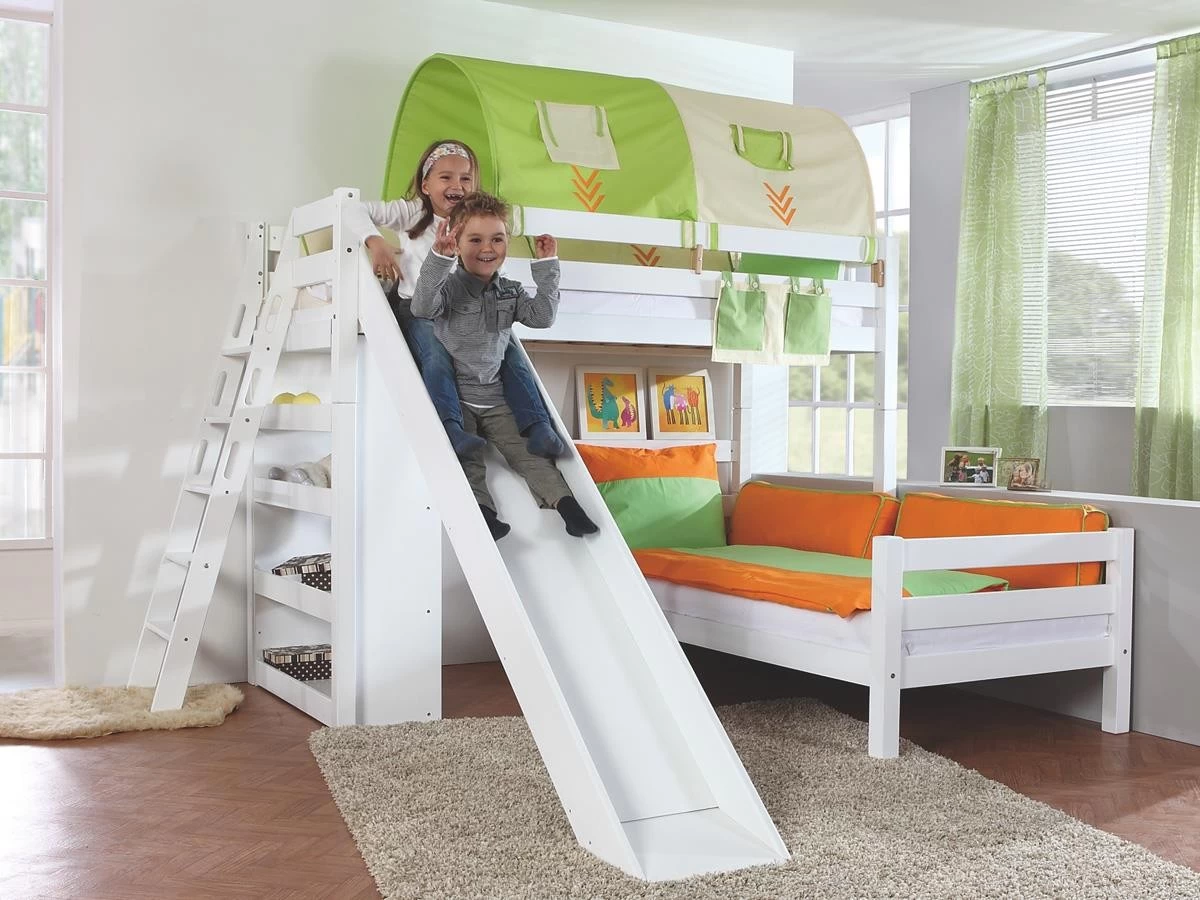 Relita Etagenbett Sky Weiß 2 Liegeflächen Buche Massiv Mit Rutsche, Regal + Leiter 7 Relita Etagenbett Sky Weiß 2 Liegeflächen Buche Massiv Mit Rutsche, Regal + Leiter – Bild 5