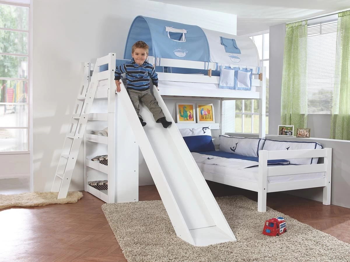 Relita Etagenbett Sky Weiß 2 Liegeflächen Buche Massiv Mit Rutsche, Regal + Leiter 10 Relita Etagenbett Sky Weiß 2 Liegeflächen Buche Massiv Mit Rutsche, Regal + Leiter – Bild 8