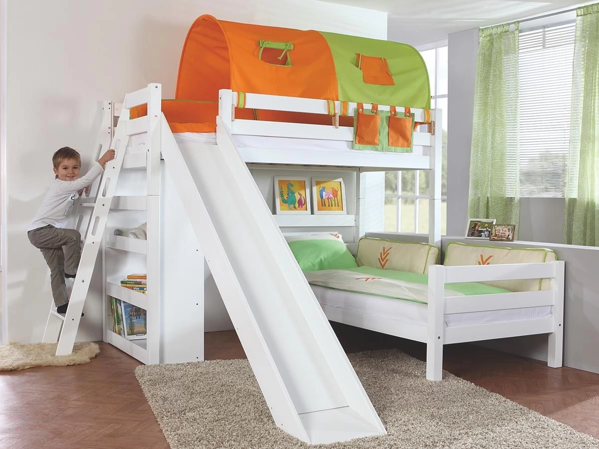 Relita Etagenbett Sky Weiß 2 Liegeflächen Buche Massiv Mit Rutsche, Regal + Leiter 5 Relita Etagenbett Sky Weiß 2 Liegeflächen Buche Massiv Mit Rutsche, Regal + Leiter – Bild 3