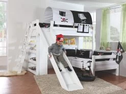 Relita Etagenbett Sky Weiß 2 Liegeflächen Buche Massiv Mit Rutsche, Regal + Leiter