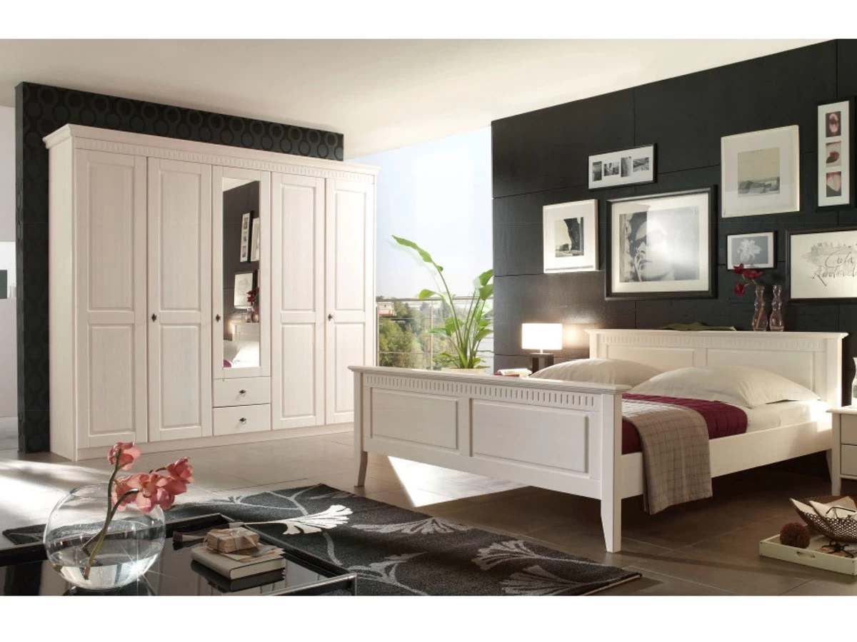 Kleiderschrank Bozen Kiefer Massiv Weiss 5 Türig Mit Spiegel 4 Kleiderschrank Bozen Kiefer Massiv Weiss 5 Türig Mit Spiegel – Bild 2