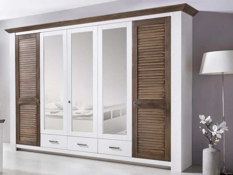Kleiderschrank Laguna 5 Türig Pinie Weiss Braun Mit Spiegel 3 Kleiderschrank Laguna 5 Türig Pinie Weiss Braun Mit Spiegel