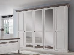 Livingruhm Kleiderschrank Landhaus Lugano 5 Türig Pinie Weiss Braun Mit Spiegel