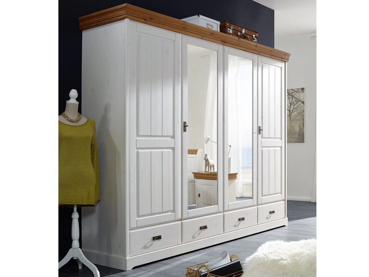 Kleiderschrank Melina 4 Türig Kiefer Massiv Weiß Gewachst 255cm Breit Mit Spiegel Abs Honigfarbig 3 Kleiderschrank Melina 4 Türig Kiefer Massiv Weiß Gewachst 255cm Breit Mit Spiegel Abs Honigfarbig