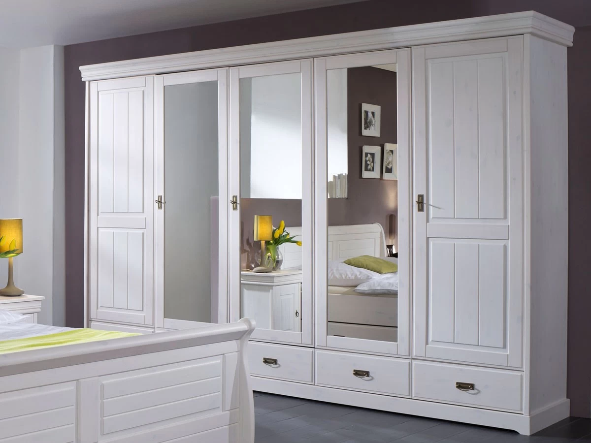 Kleiderschrank Melina 5-türig Kiefer Massiv Weiß Gewachst 315 Cm Breit Mit Spiegel 3 Kleiderschrank Melina 5-türig Kiefer Massiv Weiß Gewachst 315 Cm Breit Mit Spiegel