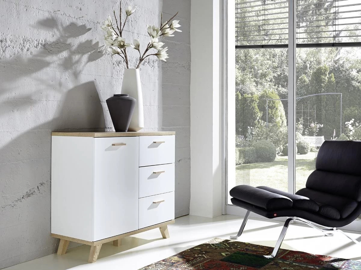 Livingruhm Kommode Eiche Dekor 96cm Breit Weiß Matt 4 Livingruhm Kommode Eiche Dekor 96cm Breit Weiß Matt – Bild 2