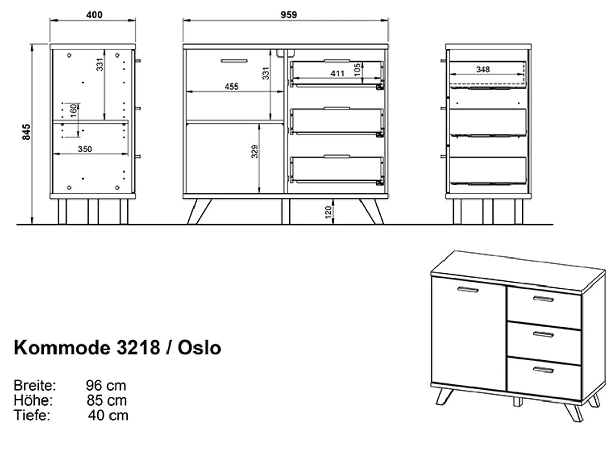 Livingruhm Kommode Eiche Dekor 96cm Breit Weiß Matt 6 Livingruhm Kommode Eiche Dekor 96cm Breit Weiß Matt – Bild 4