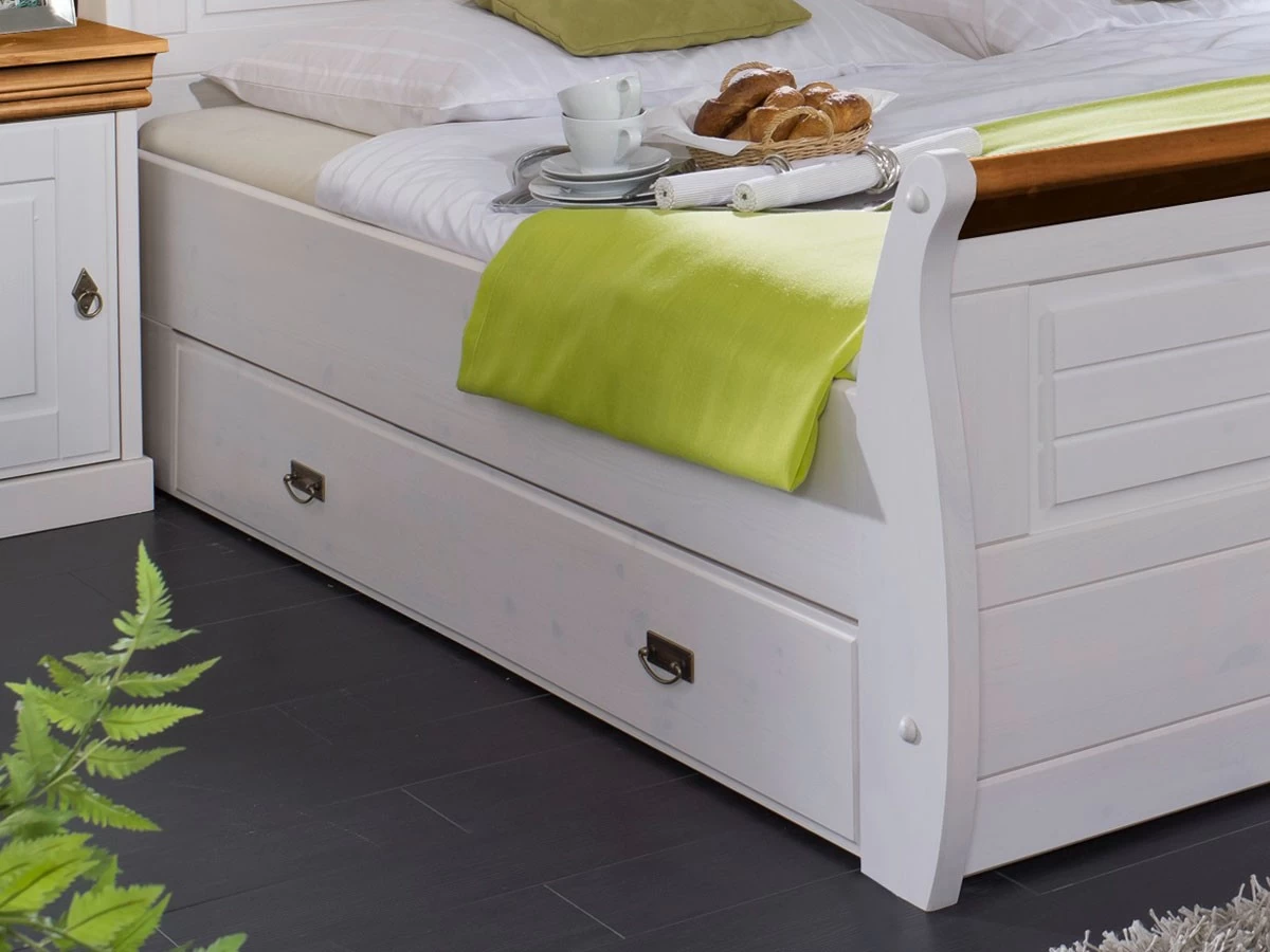 Massivholzbett Melina 180 X 200cm Kiefer Massiv Weiß Honig Mit Bettkasten 4 Massivholzbett Melina 180 X 200cm Kiefer Massiv Weiß Honig Mit Bettkasten – Bild 2