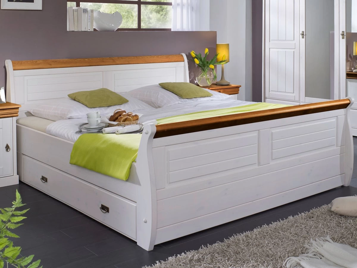 Massivholzbett Melina 180 X 200cm Kiefer Massiv Weiß Honig Mit Bettkasten 3 Massivholzbett Melina 180 X 200cm Kiefer Massiv Weiß Honig Mit Bettkasten