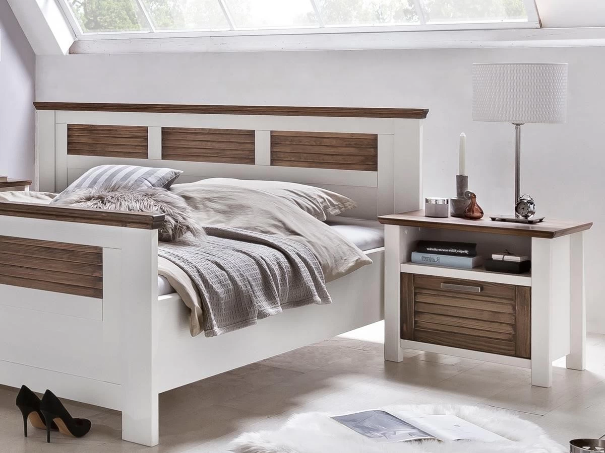 Nachtkommode Laguna Pinie Weiss Braun 4 Nachtkommode Laguna Pinie Weiss Braun – Bild 2