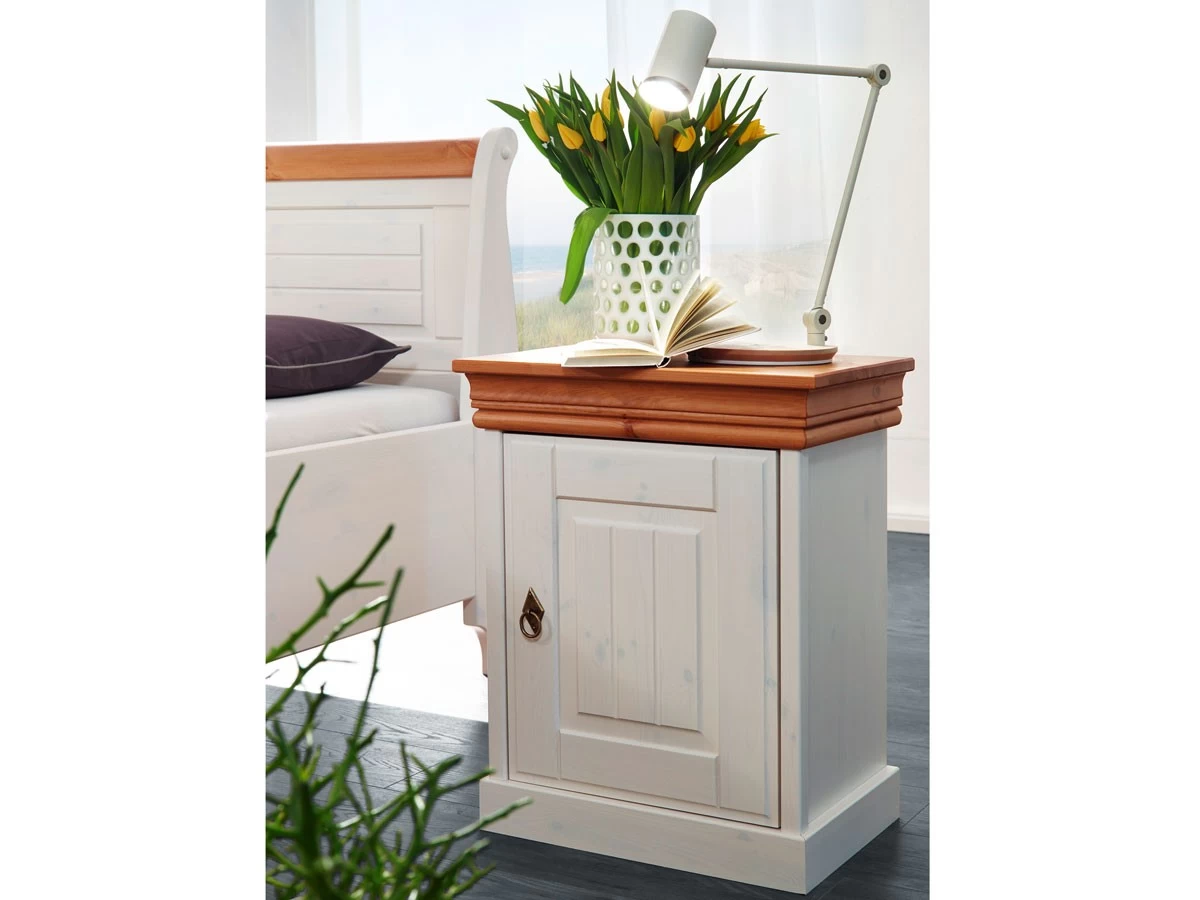 Nachtkommode Melina Kiefer Massiv Weiß Honig Gewachst 4 Nachtkommode Melina Kiefer Massiv Weiß Honig Gewachst – Bild 2