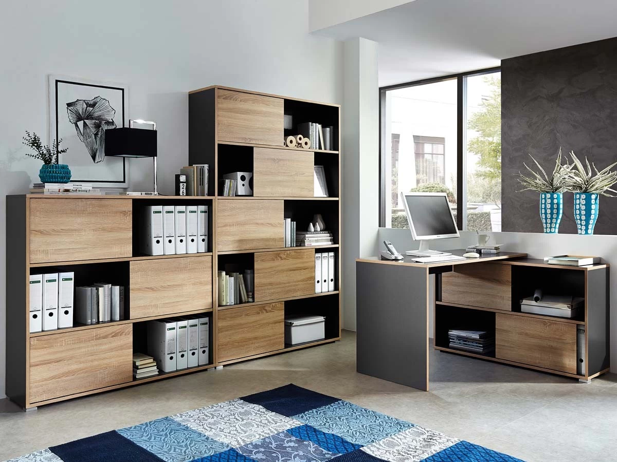 Livingruhm Regal Mit 5 Schiebetüren Anthrazit Eiche Dekor 9 Livingruhm Regal Mit 5 Schiebetüren Anthrazit Eiche Dekor – Bild 7