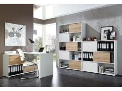 Livingruhm Regal Mit 5 Schiebetüren Weiss Eiche Dekor -Paulmann Store regal nisse mit 5 schiebeturen weiss eiche dekor 1288029 10213 1280x1280