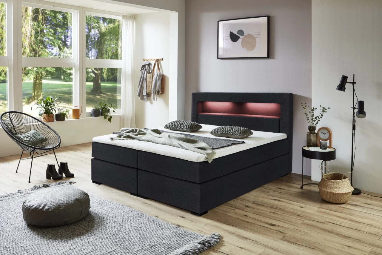Relita Boxspringbett Lena 180 X 200 Cm LED & USB Schwarz 3 Relita Boxspringbett Lena 180 X 200 Cm LED & USB Schwarz