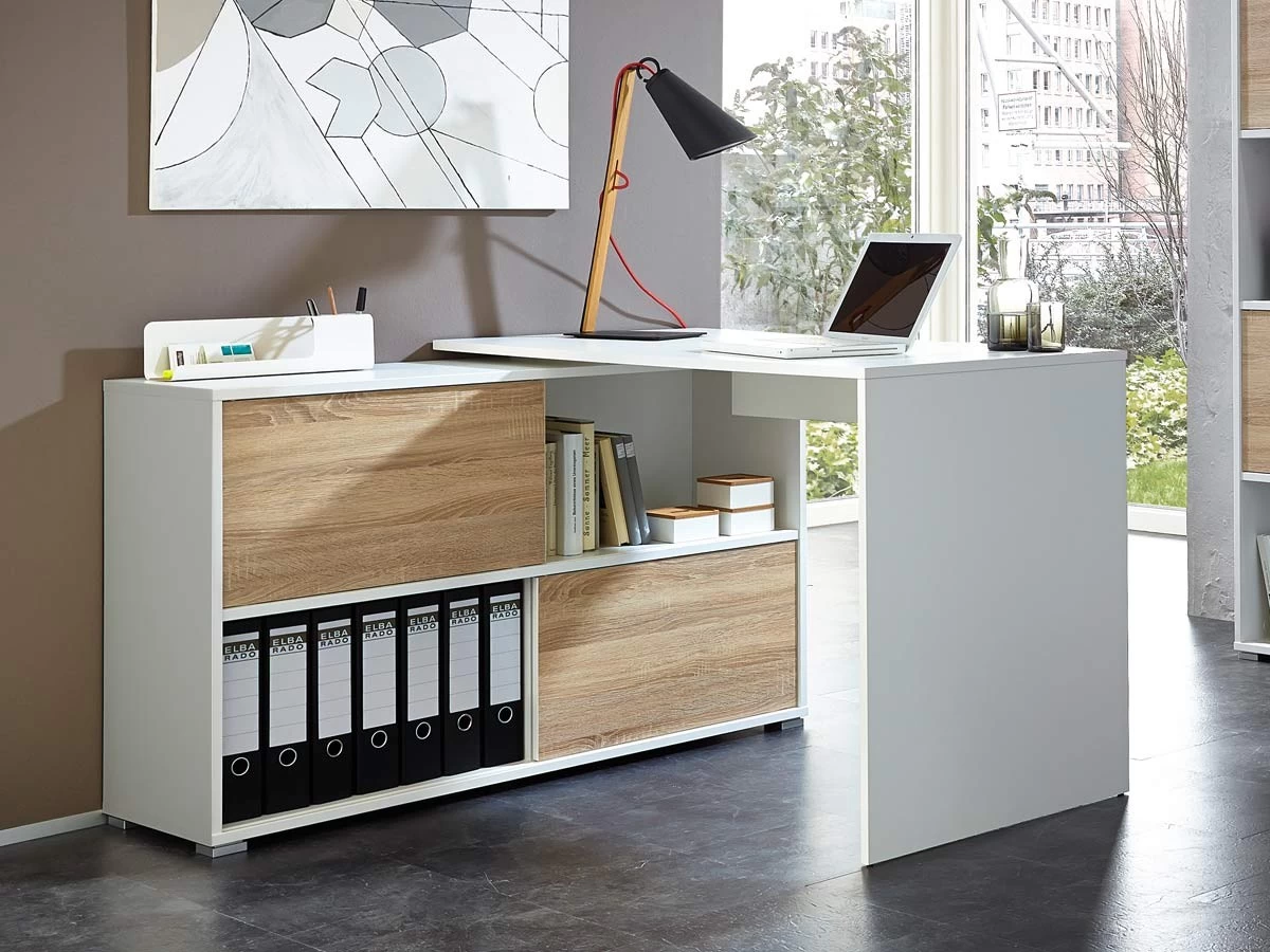 Livingruhm Schreibtisch Mit Sideboard Weiß Eiche Dekor 6 Livingruhm Schreibtisch Mit Sideboard Weiß Eiche Dekor – Bild 4