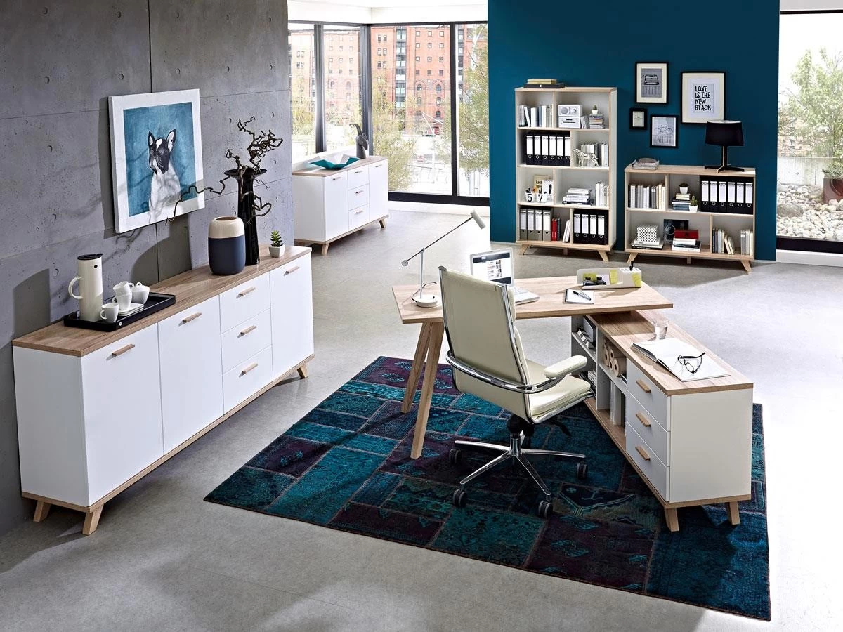 Livingruhm Schreibtisch Mit Sideboard Eiche Weiß 6 Livingruhm Schreibtisch Mit Sideboard Eiche Weiß – Bild 4