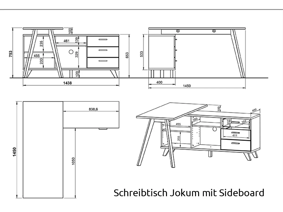 Livingruhm Schreibtisch Mit Sideboard Eiche Weiß 7 Livingruhm Schreibtisch Mit Sideboard Eiche Weiß – Bild 5
