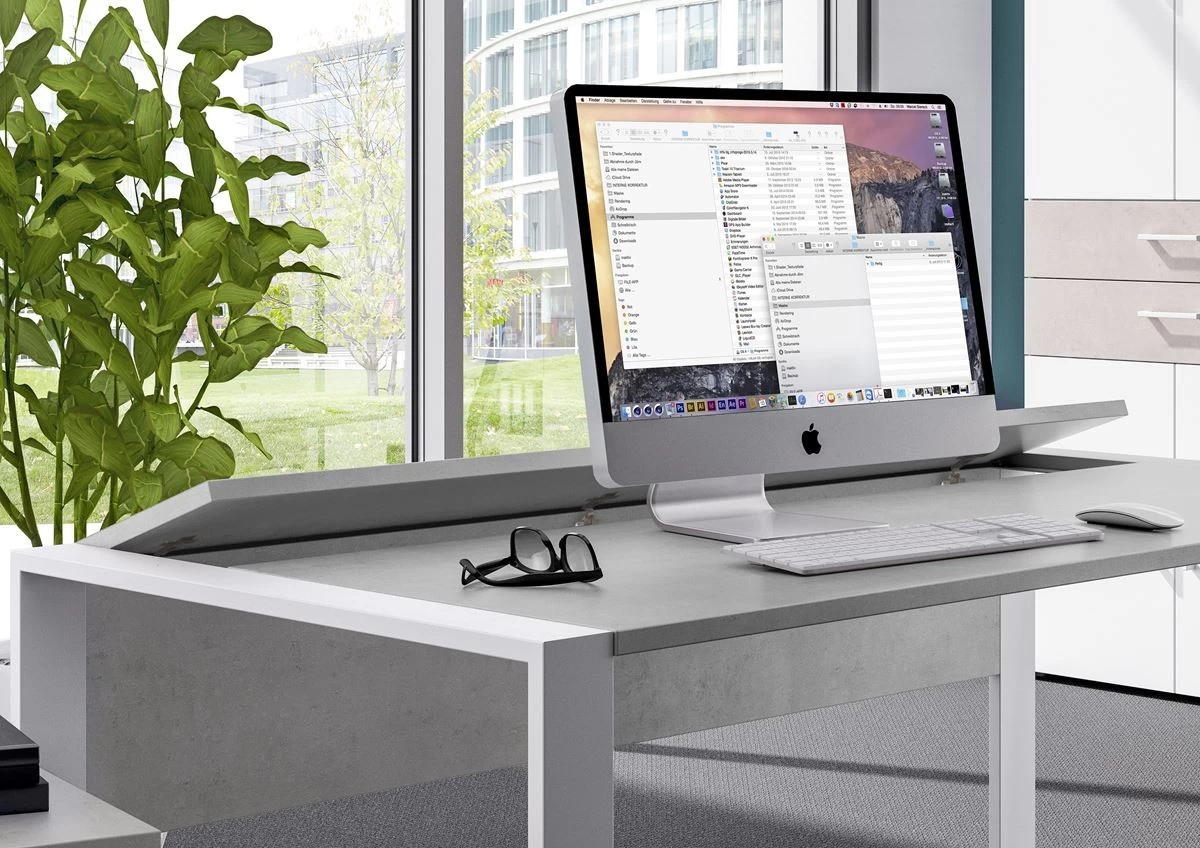 Schreibtischset 150 Cm + Rollcontainer Direct Dekor Beton Mit Kufenfuß 7 Schreibtischset 150 Cm + Rollcontainer Direct Dekor Beton Mit Kufenfuß – Bild 5