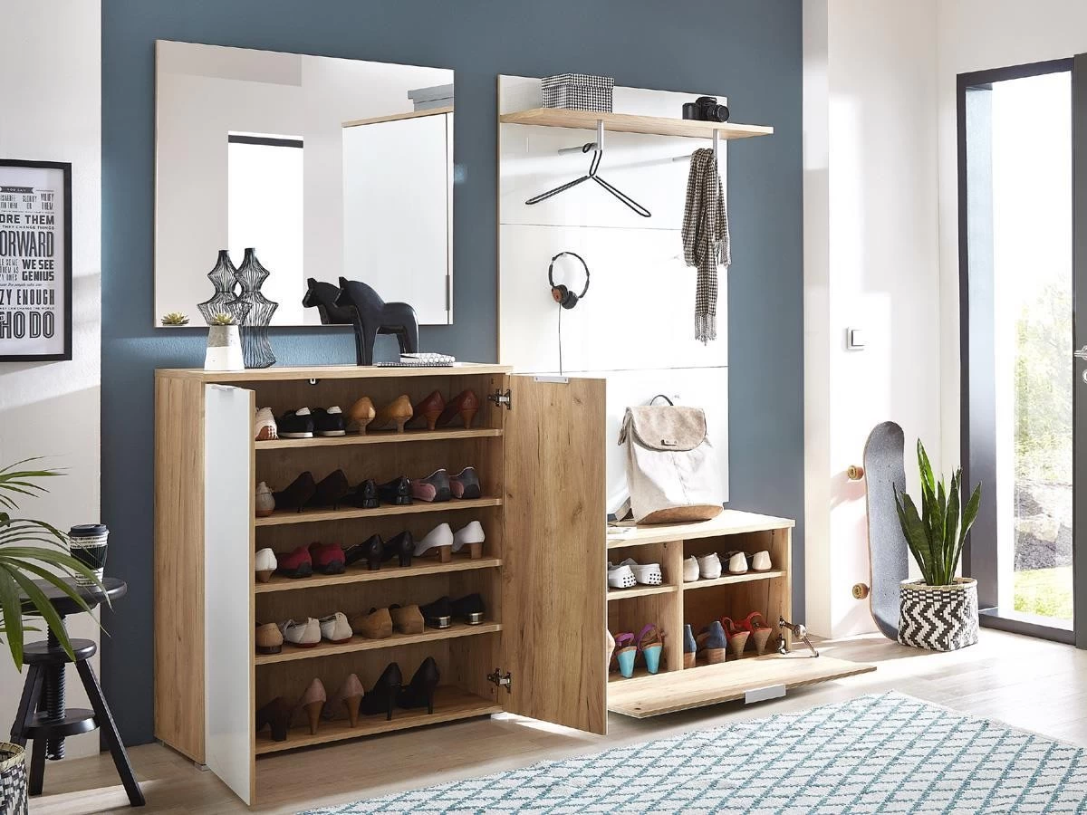 Livingruhm Schuhschrank Telde 3935 Eiche Weiß Dekor Mit Glasfront 134 Cm Breit 7 Livingruhm Schuhschrank Telde 3935 Eiche Weiß Dekor Mit Glasfront 134 Cm Breit – Bild 5