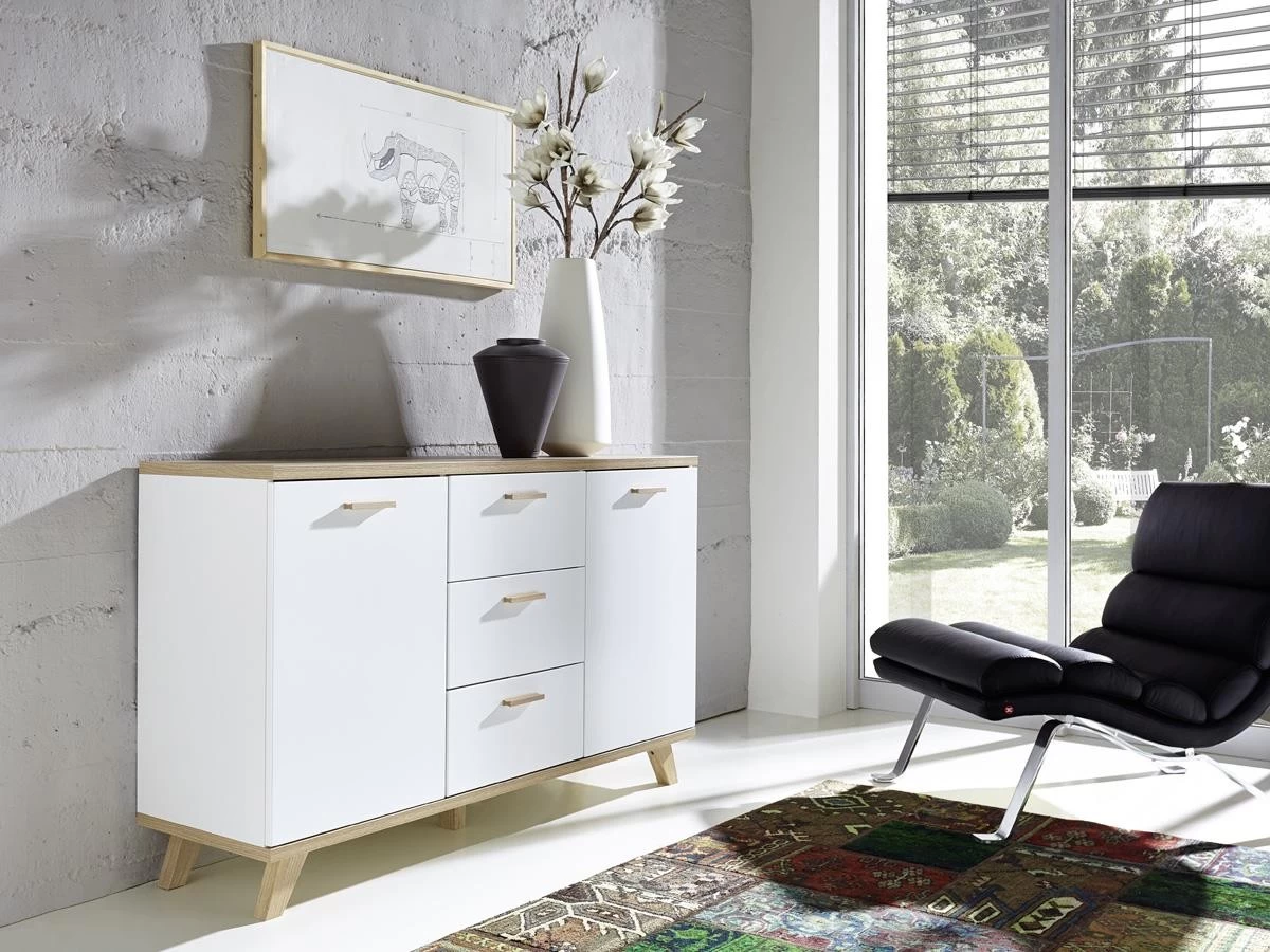 Livingruhm Sideboard Weiß Matt Eiche Dekor 144 Cm Breit 4 Livingruhm Sideboard Weiß Matt Eiche Dekor 144 Cm Breit – Bild 2