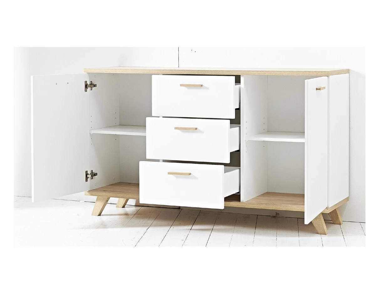 Livingruhm Sideboard Weiß Matt Eiche Dekor 144 Cm Breit 5 Livingruhm Sideboard Weiß Matt Eiche Dekor 144 Cm Breit – Bild 3