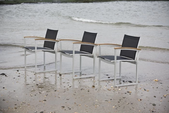 Livingruhm Gartenstuhl Stapelbar Alu & Textilene Weiß 4 Livingruhm Gartenstuhl Stapelbar Alu & Textilene Weiß – Bild 2